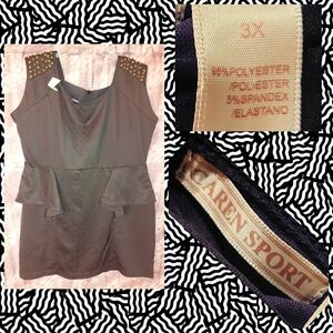 Caren Sport brand Blk w/Goldtone Studs Soft Knit Tank Bodycon Dress Jrs Plus 3X